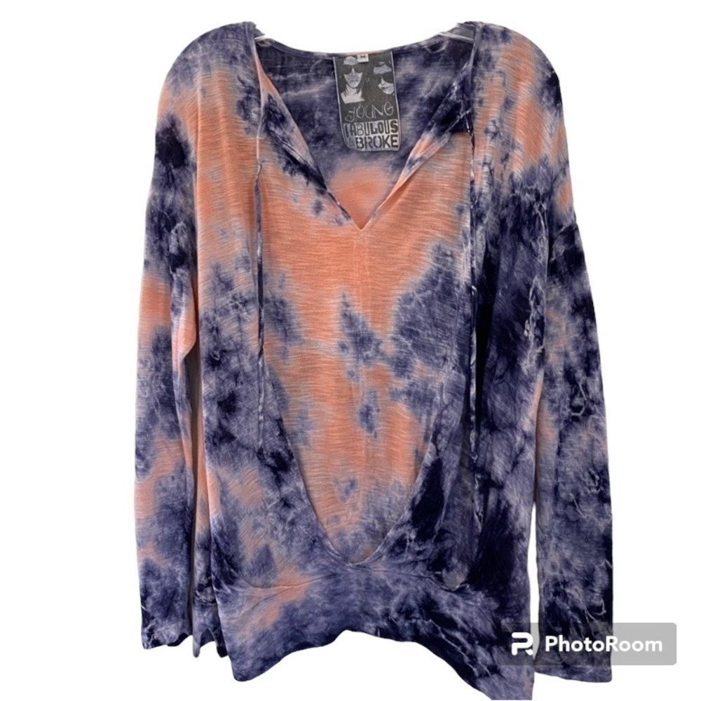 Young Fabulous & Broke Blue Coral & White Tie  Dye Long Sleeve Top Size …